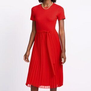 NEW DANIEL RAINN natasha panelwork flared dress in multi Red